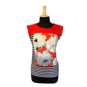 Orange Black & White Calvin Klein Polyester No-Sleeve T-shirt Size M